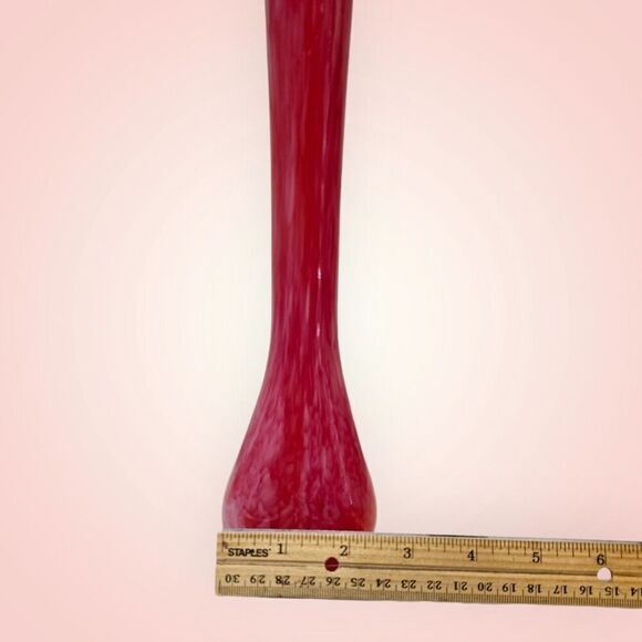 Vintage Red Glass Vase 1960's Red-Orange with White Swirls Art Glass Vase Swung - Picture 16 of 16